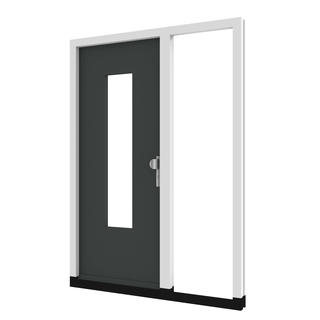 Houten voordeur met glas in het midden met zijlicht aan rechterzijde