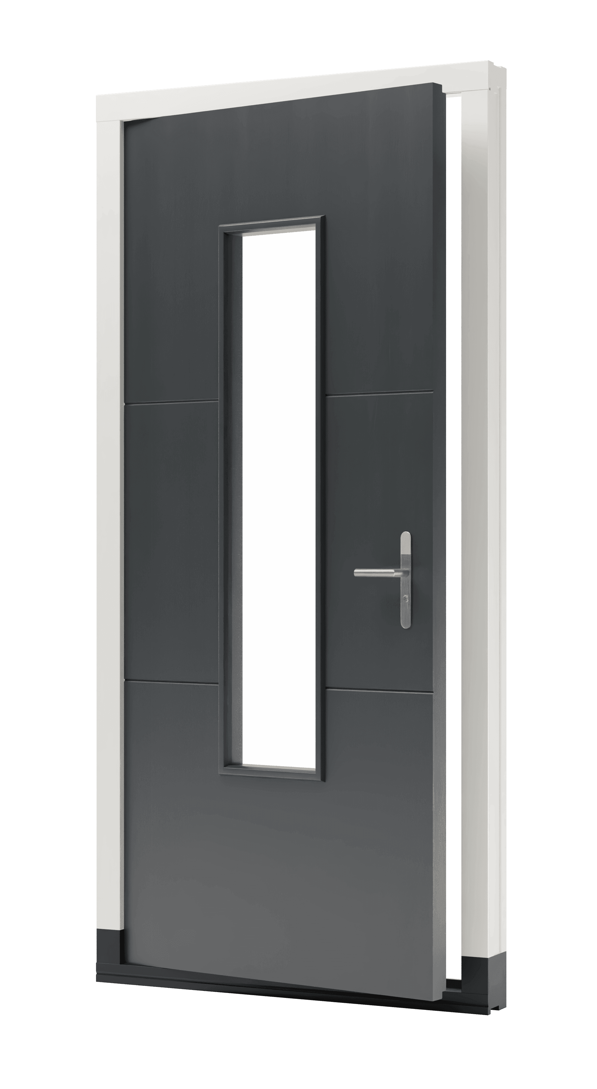 Enkele-houten-buitendeur-met-middel-groot-glasvlak-en-horizontale-groef